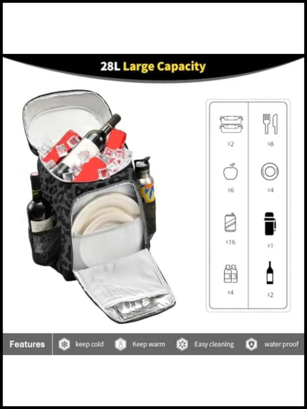 Insulated Waterproof Backpack Cooler for Hiking Camping Beach, Holds 36 Cans